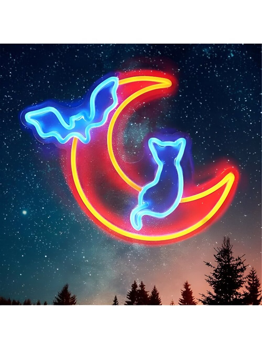Halloween Neon Sign Wall Decor - Moon&Bat&Cat Themed Halloween LED Lights